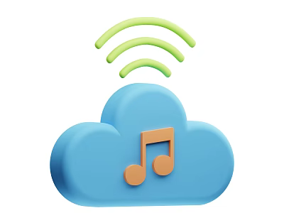 Blue Cloud With Music Note And Green Wi-Fi Waves Digital Artwork 3d model