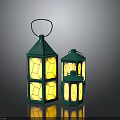 Green Decorative Lantern Furniture With Various Sizes Metal Frame And Glass Panels