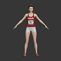 Woman Wearing Red Vest USA 751 White Shorts Red Shoes And Red Helmet Dark Background