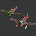 Two Vintage Biplanes With Red White Markings On Dark Reflective Surface For Space Exploration