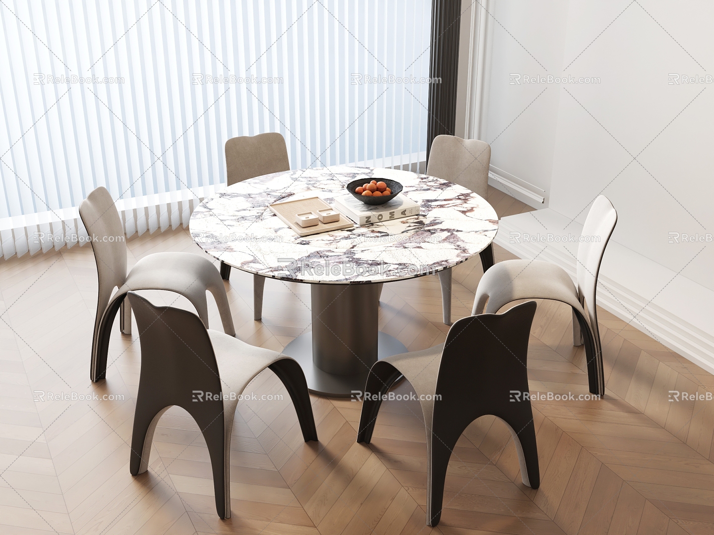 Dining table Round table Six-person dining table Cream wind dining table model