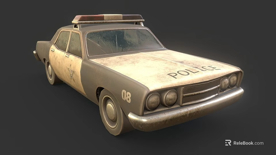 Vintage Police Car With Roof Lights Worn Rusty Exterior And Number 08 3d model 