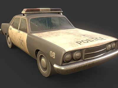 Vintage Police Car With Roof Lights Worn Rusty Exterior And Number 08 3d model