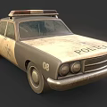 Vintage Police Car With Roof Lights Worn Rusty Exterior And Number 08