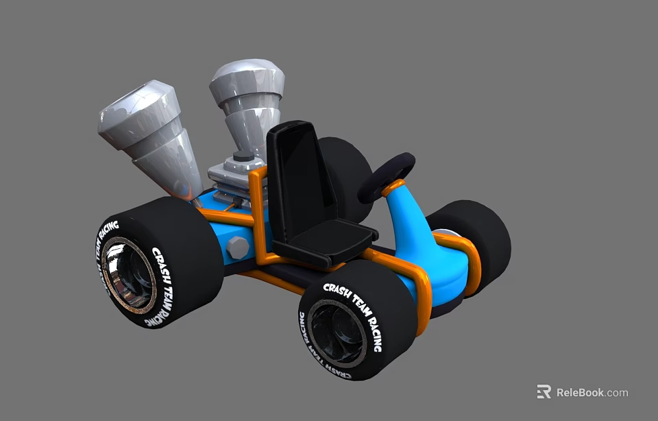 Blue Toy Car With Black Seat Silver Exhaust Pipes And CRUISER Tires 3d model 