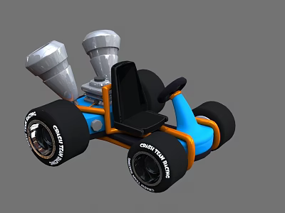 Blue Toy Car With Black Seat Silver Exhaust Pipes And CRUISER Tires 3d model