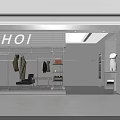 HOI Clothing Store Interior With Transparent Glass Facade Hanging Clothes And Mannequins
