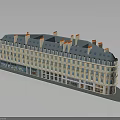 Classical European Style Multi story Building With Blue Roof Orange Chimneys And Curved Design