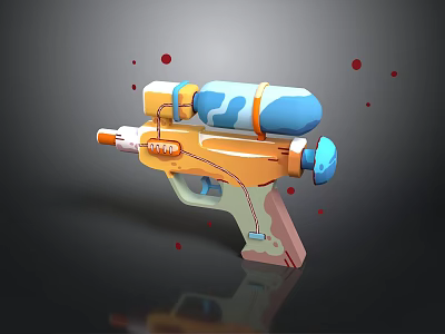 Colorful Toy Water Gun Design With Orange Blue White And Red Spots 3d model