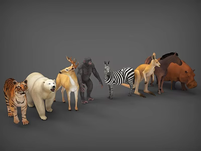 animal tiger polar bear deer sika deer zebra kangaroo horse rhino 3d model