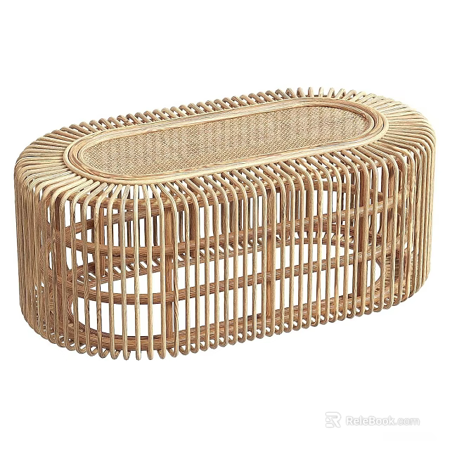 Natural Rattan Coffee Table With Oval Woven Structure And Modern Design 3d model 