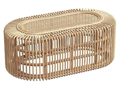 Natural Rattan Coffee Table With Oval Woven Structure And Modern Design 3d model