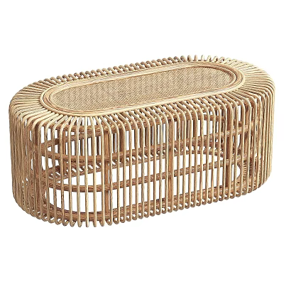 Natural Rattan Coffee Table With Oval Woven Structure And Modern Design 3d model