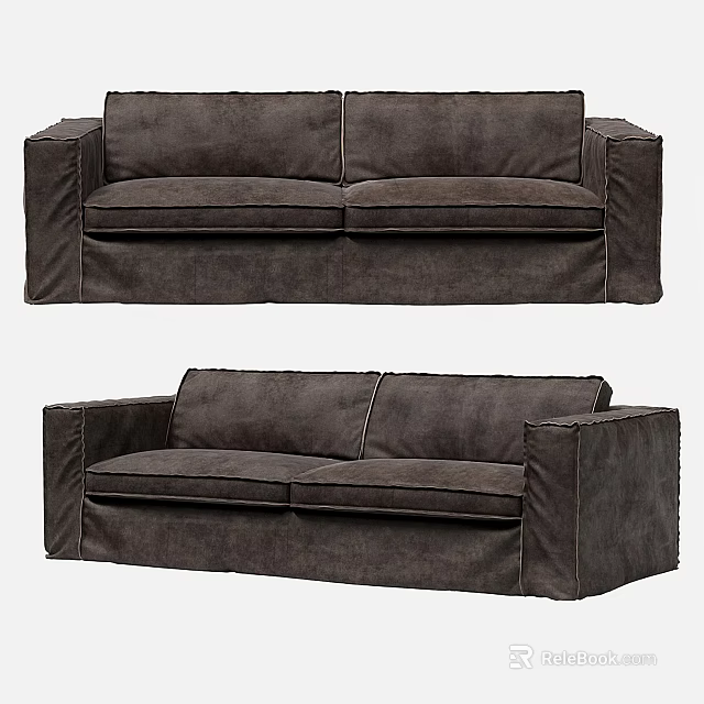 Dark Brown Fabric Two Seater Sofa Modern Design With Comfortable Seats And Armrests 3d model 