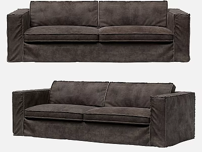 Dark Brown Fabric Two Seater Sofa Modern Design With Comfortable Seats And Armrests 3d model