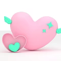 Pink Heart With Green Wings And Stars Alongside Small Heart Box With Tiny Green Heart