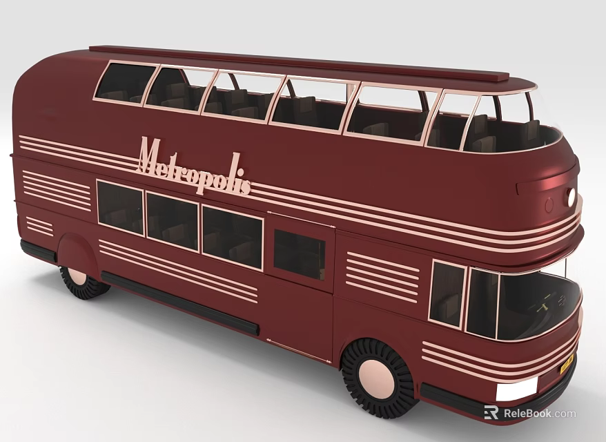 Red Metropolitan Vintage Double Decker Bus with White Stripe Details Classic Window Design 3d model 