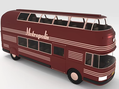 Red Metropolitan Vintage Double Decker Bus with White Stripe Details Classic Window Design 3d model