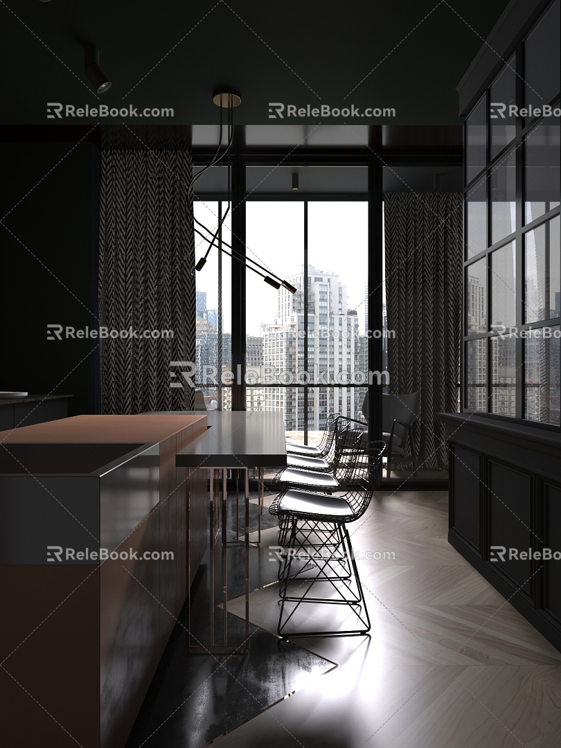 Industrial LOFT Kitchen Open Kitchen 3d model