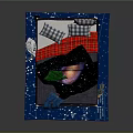 Starry Themed Double Bed With Metal Frame Plaid Pillows Table Lamp And Blue Starry Rug