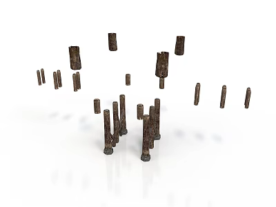 Scattered Wooden Stakes Some Upright And Some Tilted On White Background 3d model