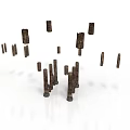 Scattered Wooden Stakes Some Upright And Some Tilted On White Background