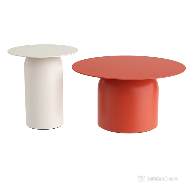 Modern White and Red Round Coffee Tables with Cylindrical Bases 3d model