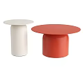 Modern White and Red Round Coffee Tables with Cylindrical Bases 3d model