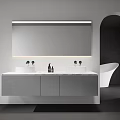 Modern Bathroom Vanity Designs With Round Backlit Mirrors And Colored Cabinets 3d model