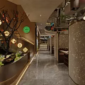 Modern Restaurant Interior With Comfortable Booth Seating Green Plants And Stylish Lighting
