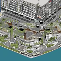 Modern Commercial Street Exterior Design With Greenery Outdoor Seating and Pedestrian Walkways
