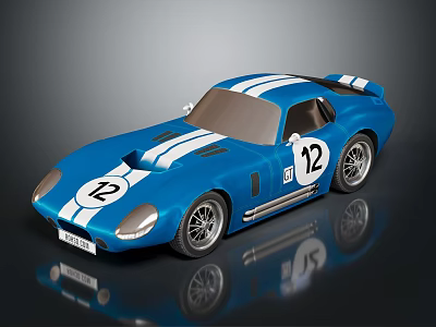 Blue Classic Race Car With White Stripes And Number 12 On Shiny Body 3d model