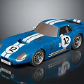 Blue Classic Race Car With White Stripes And Number 12 On Shiny Body