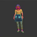 Game and Movie Character With Red Hair Yellow Top Blue Apron Blue Pants Brown Shoes