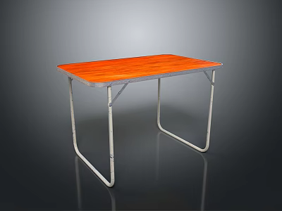 Utility Table with Orange Wooden Tabletop Metal Foldable Legs and Portable Design 3d model