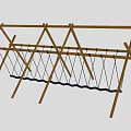 Children's Play Area Featuring Wooden Climbing Frame And Rope Net Structure