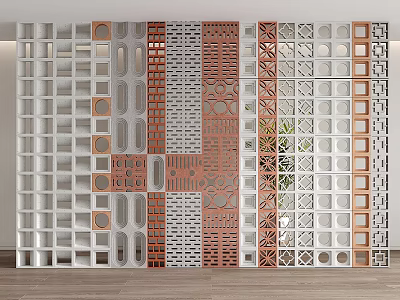 Architectural Perforated Wall Panel In Modern Style With Geometric Cutouts And White Gray Brown Tones 3d model