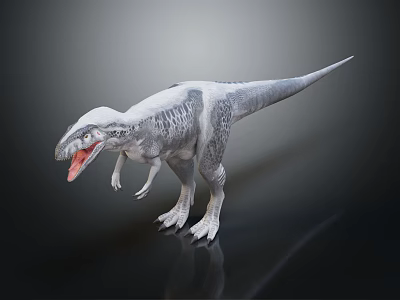Gray White Tyrannosaurus Rex Dinosaur With Open Mouth Sharp Teeth On Dark Background 3d model