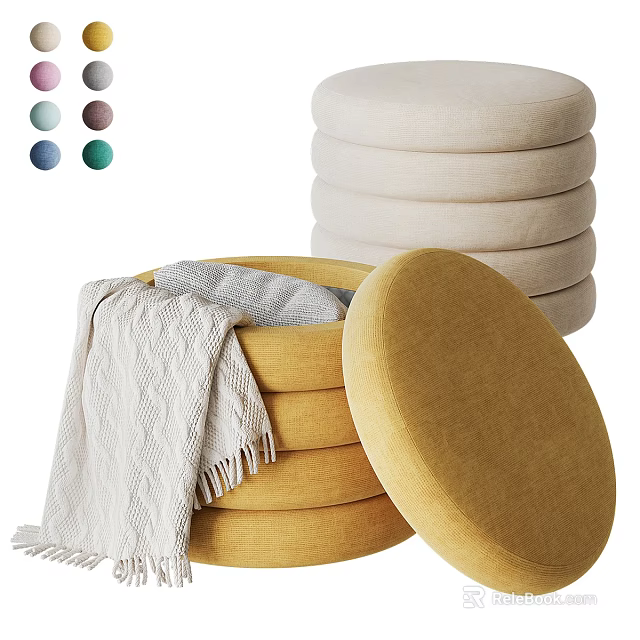 Round Fabric Single Seater Sofa With Stackable Design Soft Blanket And Color Options 3d model 