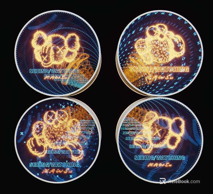 Round Decorative Lights With Illuminated Abstract Patterns And Blue Background Glow 3d model