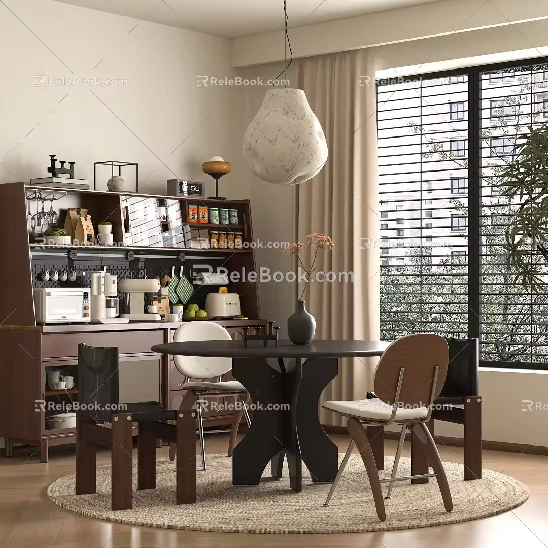 Middle Ancient Restaurant Dining Table and Chair Sideboard 3d model