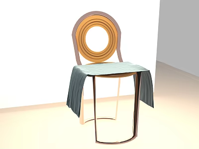 Wooden Leisure Chair With Circular Back Design And Green Fabric Seat Cover 3d model