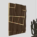 Modern Wooden Wave Textured Wall Decor With LED Light And Cactus Plant