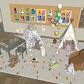 Kids Room Interior With Teepees Bulletin Board Colorful Balloons And Stuffed Toys
