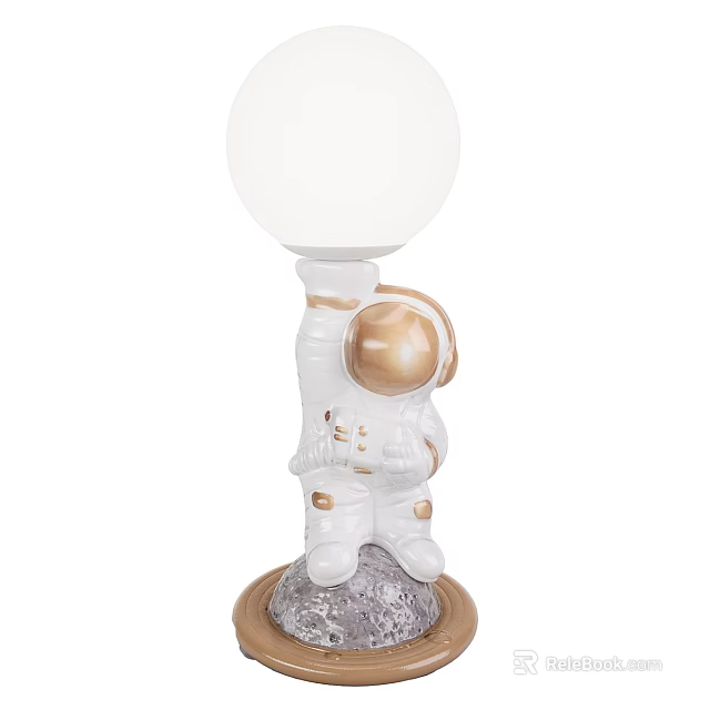 Creative Astronaut Sculpture With Gold Helmet Holding White Sphere On Moon Base 3d model 