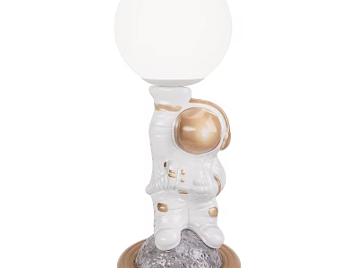 Creative Astronaut Sculpture With Gold Helmet Holding White Sphere On Moon Base 3d model