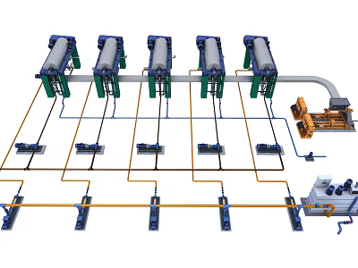 Industrial Equipment Production Line With Aligned Processing Units And Control Systems 3d model