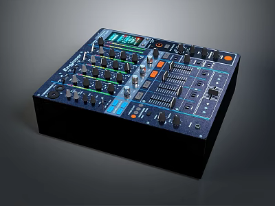 Professional DJ Mixer Control Panel With Knobs Faders And Display Screen 3d model