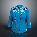 Elegant Blue Coat With Classic Collar Embroidered Floral Patterns And Golden Buttons