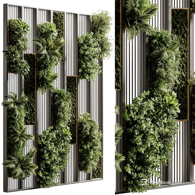 Vertical Green Plant Wall Interior Design With Lush Various Plants And Natural Decor Elements 3d model 